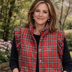 Entro Red Plaid Ruffled Button Down Shirt